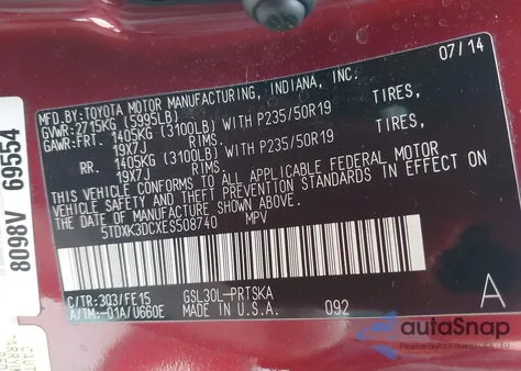 2014 Toyota Sienna Se 8 Passenger z USA, uszkodzony, nr VIN 5TDXK3DCXES508740